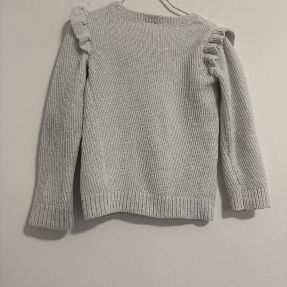 OshKosh B'gosh Light White and Gray Sparkle Ruffle Sweater